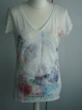 Key Largo kurzarm Shirt Peace-Glitzerpailletten + Ausbrenner Gr. L sehr leicht