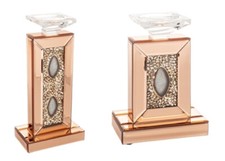 2er Set Kerzenständer Kerzenhalter Glas Achat Kerzenleuchter für Stumpenkerzen