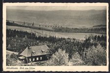 Kreischa, Gasthaus Wilischbaude, Blick vom Felsen, Ansichtskarte 