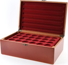 Münzbox aus Holz mit zehn Münztabletts.