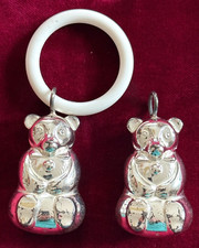 2 x Silber-Bärchen Babyrassel