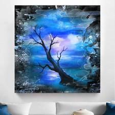 Leinwandbild Baum Abstrakt Blau Wanddeko Wandbilder XXL Wohnzimmer Modern 3365A