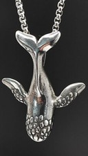 3D Wal Anhänger Edelstahl 316L Halskette Flosse Meer Natur Silber Biker KE153A