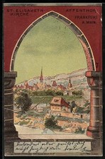 Künstler-AK Frankfurt-Sachsenhausen, St. Elisabeth-Kirche und das Affentor 1901 