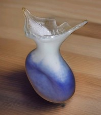 Vase, Mundgeblasen, Glas, 22,5 cm, Unikat, Blau-weiß,  Top