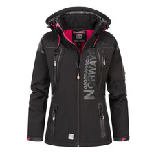 Geographical Norway Damen Jacke Softshelljacke Schwarz Kapuze Reißverschluss L