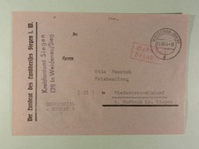 All. Besetzung Brief Gebühr bezahlt Weidenau (Sieg) n. Niederdresseldorf 1945