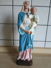 Statue Marienbildnis Madonna 28cm hoch Maria Jesuskind Reichsapfel Gips Skulptur
