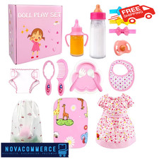 15 Stück Babypuppenzubehör Wickelauflage Windeln Flaschen Kleidung Sti