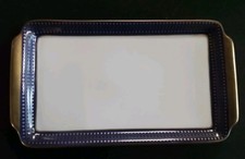Eschenbach Service Teile, Keksteller Rechteckig, Teller Blau Goldrand 22x12,5 cm