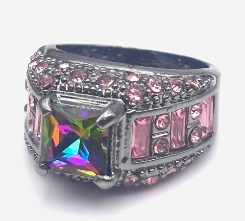 Rainbow rhinestone ring - rhinestone, 8