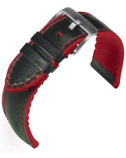 Uhrenarmband Leder/Silikon EULIT „Eutec“ 20 mm Schwarz/Rot, Made in Germany