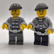 Lego City Gefängnis Gefangene in Handschellen gestreifte Oberteile unter Jacken 