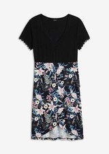 Neu Kleid mit bedrucktem Rock Gr. 40/42 Schwarz Floral Sommerkleid Minikleid