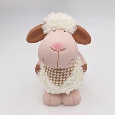 Schaf Dekofigur weiß/braun - Keramik + Stoff + flauschiger Wolle von Formano 