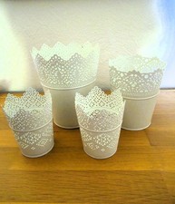 4 Ikea Skurar Deko Blumenübertöpfe Kerzenhalter weiß, Spitzenkante, Metall