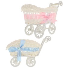  2 Pcs Mini-Kinderwagen Körbchen Klein Handgewebter Rattankorb Süßigkeitenkorb