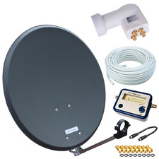 OPTICUM Sat Anlage 80cm Spiegel, HD 4K Quad LNB, 50m Kabel, SAT FINDER digital