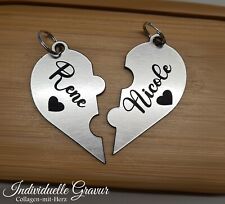 2 Schlüsselanhänger Gravur Herz geteilt Geschenk Liebe Hochzeit Valentinstag