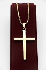 Halskette Schmuck Männer Frauen Edelstahl Gold Großes Kreuz Anhänger Christlich