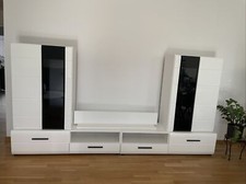 Wohnwand Hochglanz Weiß/Schwarz Inkl. Led Lichter Für Vitrinen