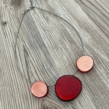 Damenkette  Halskette  Capiz Muschel Anhänger Rot  Modekette Statement