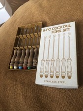 Vintage 6 Cocktailgabeln, Fork Set stainless steel, 6 Stück, Piekser