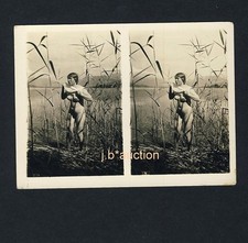 Nudism NAKED WOMAN IN THE REED / NACKTE FRAU SEE * Vintage 20s Stereo Photo