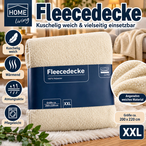 Fleecedecke 200x220 beige - fleecedecke,