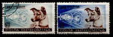 Hündin Laika, erster Weltraumfahrer und Sputnik II. 2W. Gest(1-3). Rumänien 1957