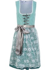 2-tlg Set Dirndl mit Spitzenschürze Gr. 40 Mineralblau Damen Trachtenkleid Neu