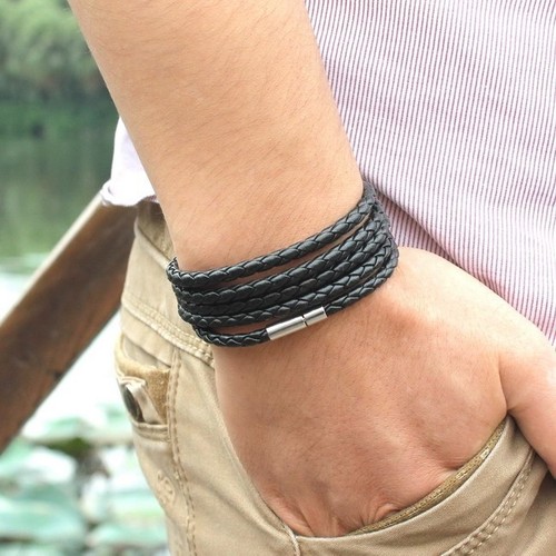 Armband leder schwarz herren - armband,