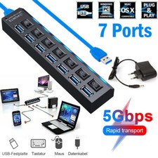 USB 3.0 Hub 7 Port Splitter Adapter mit Aktiv Netzteil Verteiler für PC Laptop