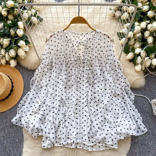 Bluse frau weiß tupfen - bluse, mit