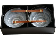 Udon / Ramen Bowl Set KURO Marke edo Japan, 2 Schalen á 17cm mit Stäbchen