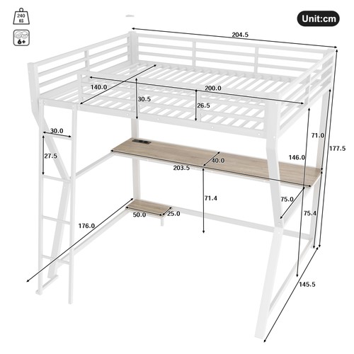 Hochbett weiß 140x200 led - weiß, cm