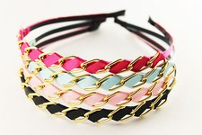 Haarreif Tiara Diadem Satin Kette gold Haarschmuck A214