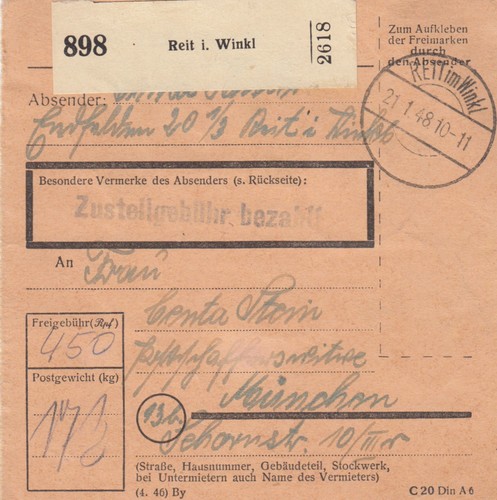 Bizone paketkarte 1948 reit - paketkarte, 1948: