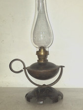 alte Petroleumlampe , Öllampe aus Kupfer, Flachdochtbrenner,  um 1930