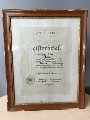 Prachtvoller meisterbrief 1930 - prachtvoller,