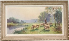 Hirtin mit Schafherde 94cm Ölgemälde signiert VILLEMONT 20.Jhd (BG2753)