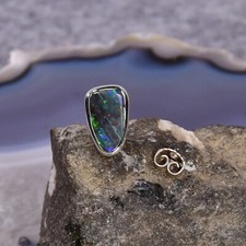Boulder Opal Ohrring, 925er Silber, Edelstein Ohrringe (3883), einzel Ohrring