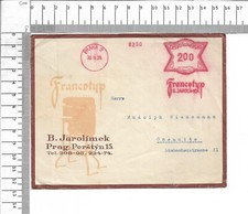 1928 Cover des Francotyp B. Jarolimek Prag Freistempel Ceskolovensko 200 ; 61287