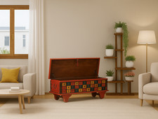 Aufbewahrungstruhe Rot 110 x 40 x 40 cm Massivholz Akazie B-Ware Versandschaden