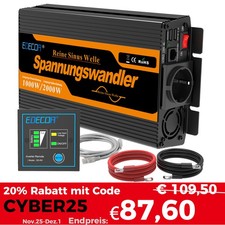 EDECOA Reiner Sinus Spannungswandler 12V 230V 1000W 2000W Wechselrichter V3.0