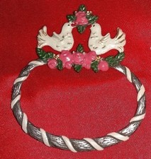 Kühn Zinn 93% Serviettenring Hochzeit Tisch Deko rosa Blumen 2 Tauben Deko Top°