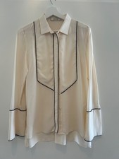 Seiden Bluse DOROTHEE SCHUMACHER creme mit schwarzen Paspeln Größe 2
