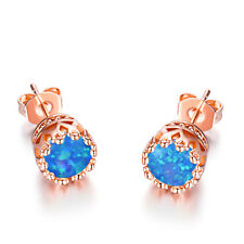 E08 Ohrstecker Ohrringe Kreis Punkt Opal Feueropal blau rotvergoldet