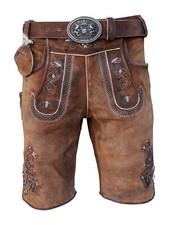 Kurze Herren Lederhose mit Gürtel, Braun, Speckig, Antik Look Leder, Oldtimer