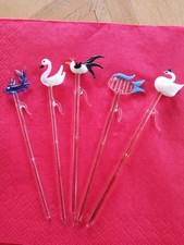 Bowle Cocktail Spieße, Glasspieße mit Tiermotiven, DDR